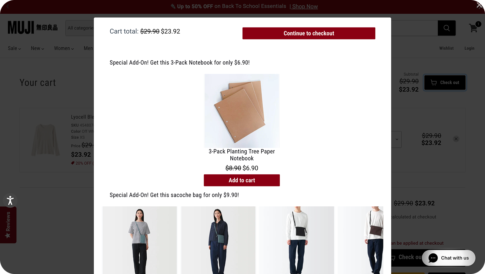 Current design: pop-up at check out