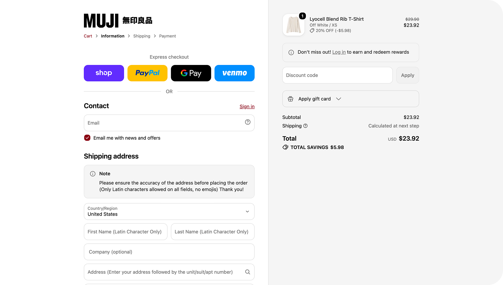 Current design: address and payment forms