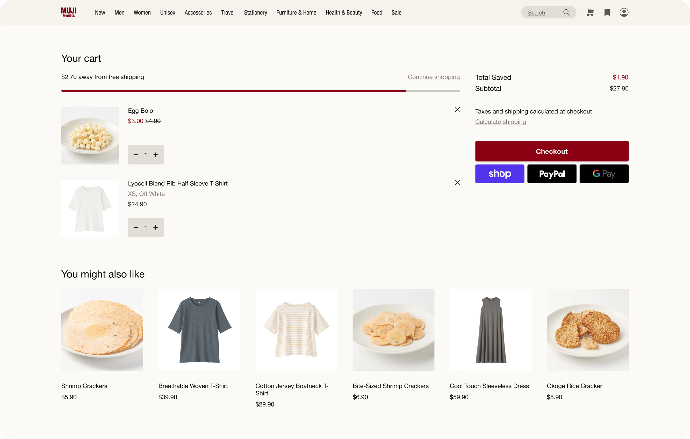 Redesign: shopping cart