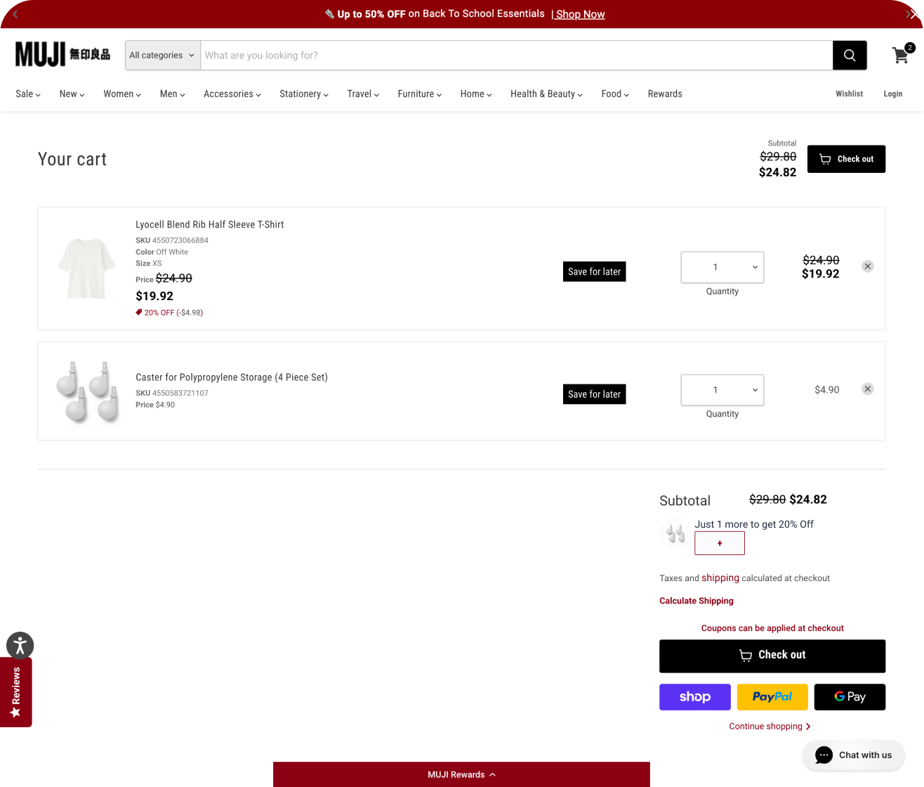 Current design: shopping cart page