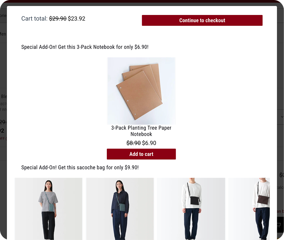 Current design: checkout popup